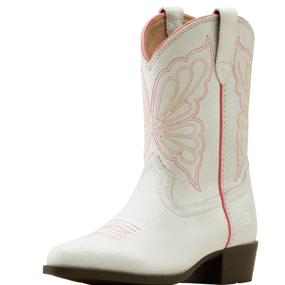 White Western Boots with Pink and Gold Accents